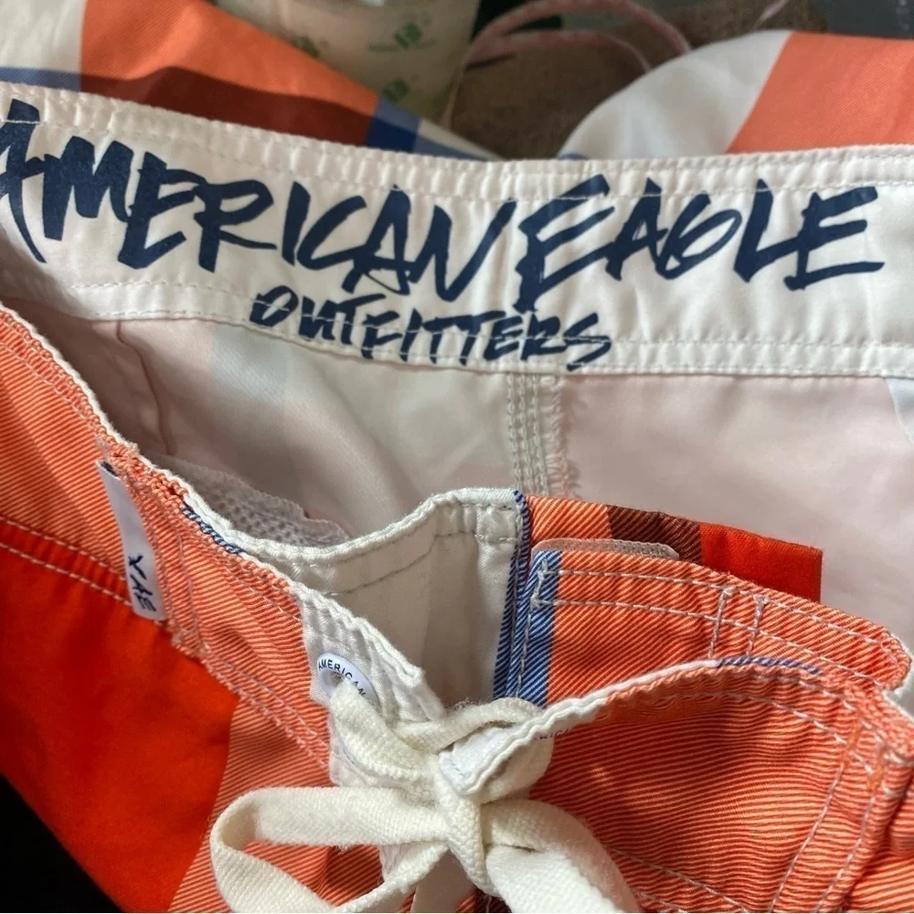 American eagle plaid Orange size XS drawstring‎ waist board swimming shorts